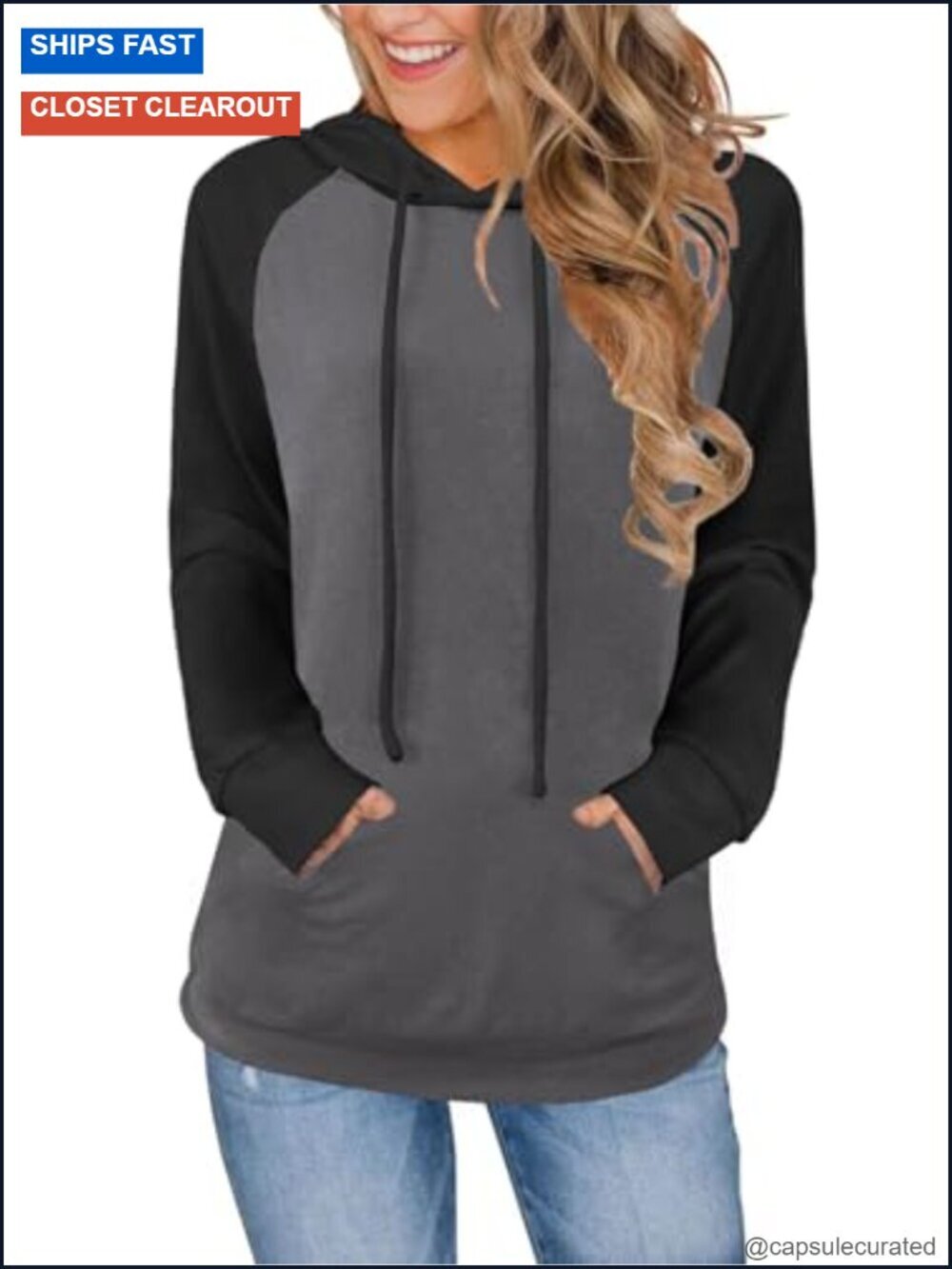 Lightweight Long Sleeve Color Block Hoodie with Pockets